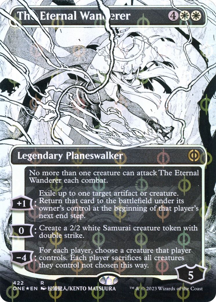 The Eternal Wanderer (Borderless Manga Step-and-Compleat Foil) [Phyrexia: All Will Be One] | North Game Den