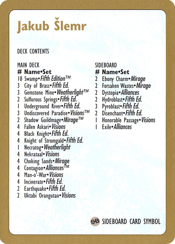 Jakub Šlemr Decklist [World Championship Decks 1997] | North Game Den