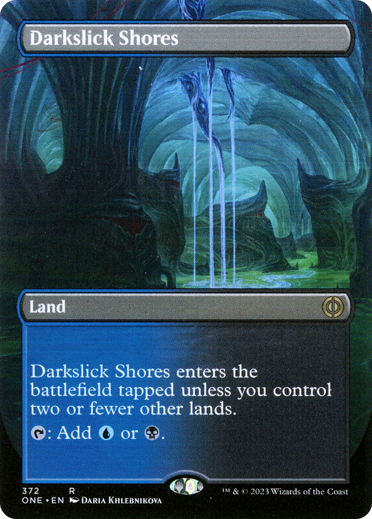 Darkslick Shores (Borderless Alternate Art) [Phyrexia: All Will Be One] | North Game Den