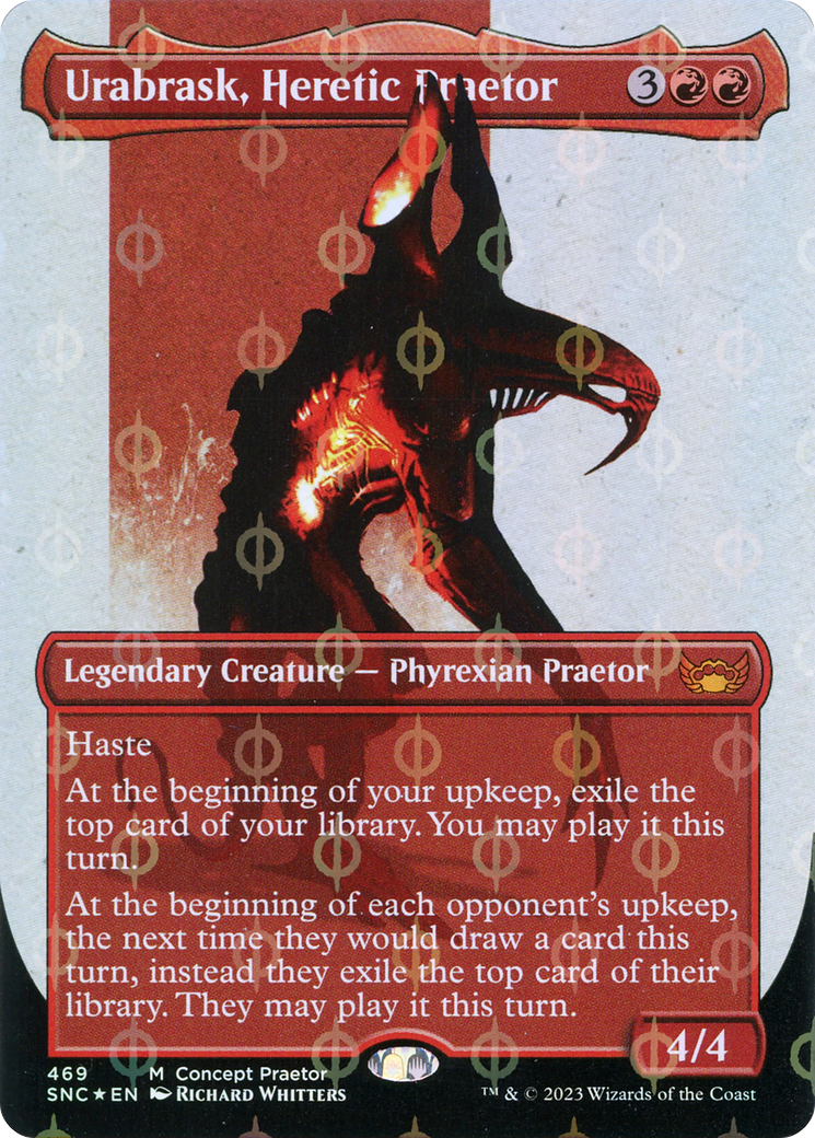 Urabrask, Heretic Praetor (Borderless Concept Praetors Step-and-Compleat Foil) [Phyrexia: All Will Be One] | North Game Den