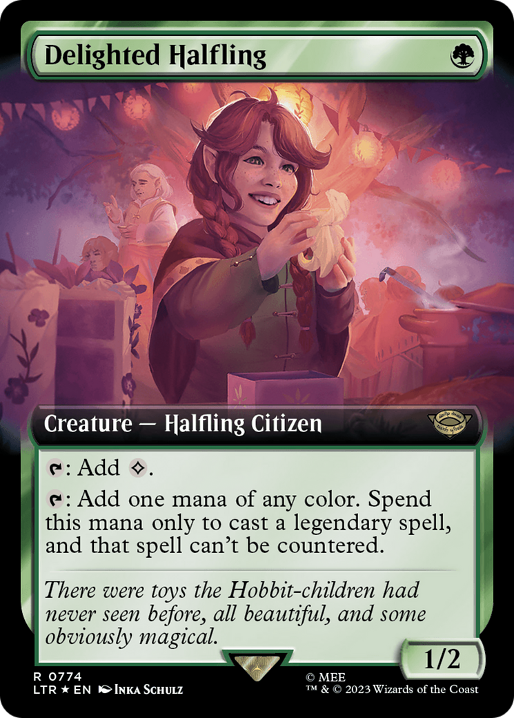 Delighted Halfling (Extended Art) (Surge Foil) [The Lord of the Rings: Tales of Middle-Earth] | North Game Den