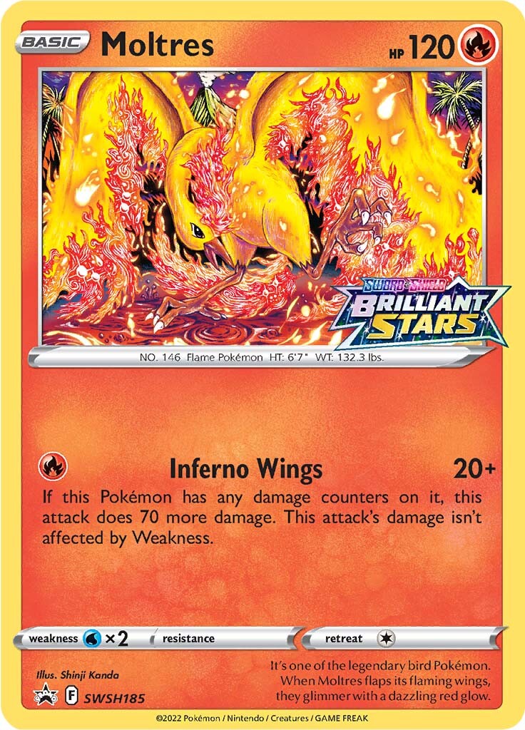 Moltres (SWSH185) (Prerelease Promo) [Sword & Shield: Black Star Promos] | North Game Den