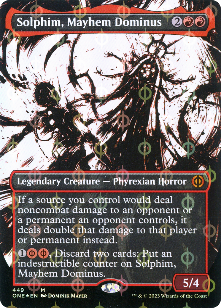Solphim, Mayhem Dominus (Borderless Ichor Step-and-Compleat Foil) [Phyrexia: All Will Be One] | North Game Den