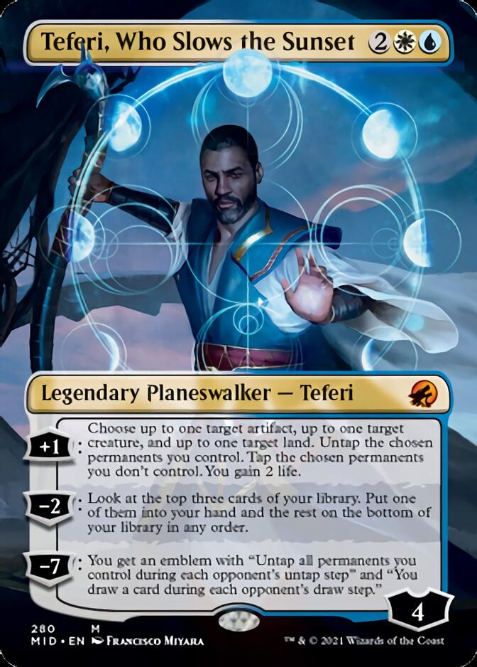 Teferi, Who Slows the Sunset (Borderless) [Innistrad: Midnight Hunt] | North Game Den