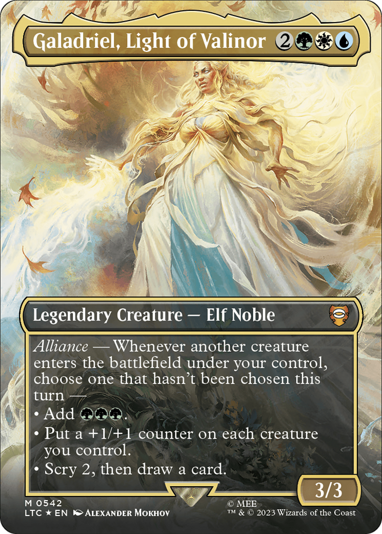 Galadriel, Light of Valinor (Borderless) (Surge Foil) [The Lord of the Rings: Tales of Middle-Earth Commander] | North Game Den