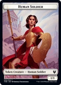 Human Soldier // Gold Double-sided Token [Theros Beyond Death Tokens] | North Game Den