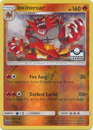 Incineroar (26/149) (League Promo) [Sun & Moon: Base Set] | North Game Den