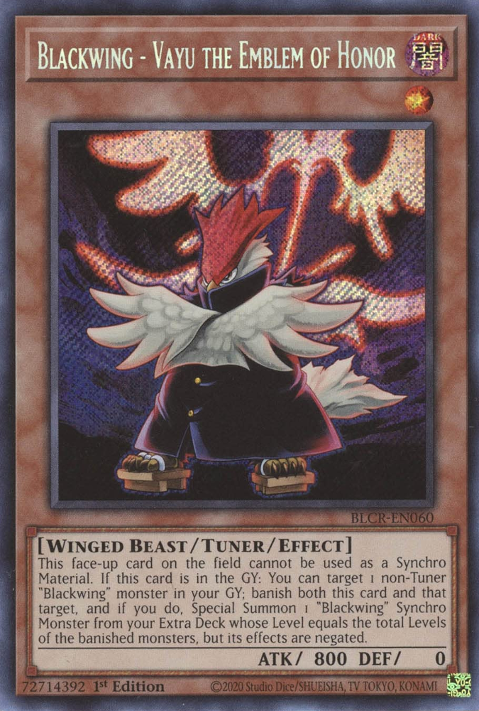 Blackwing - Vayu the Emblem of Honor [BLCR-EN060] Secret Rare | North Game Den