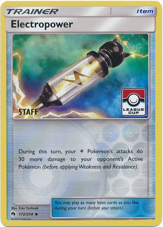 Electropower (172/214) (League Promo Staff) [Sun & Moon: Lost Thunder] | North Game Den