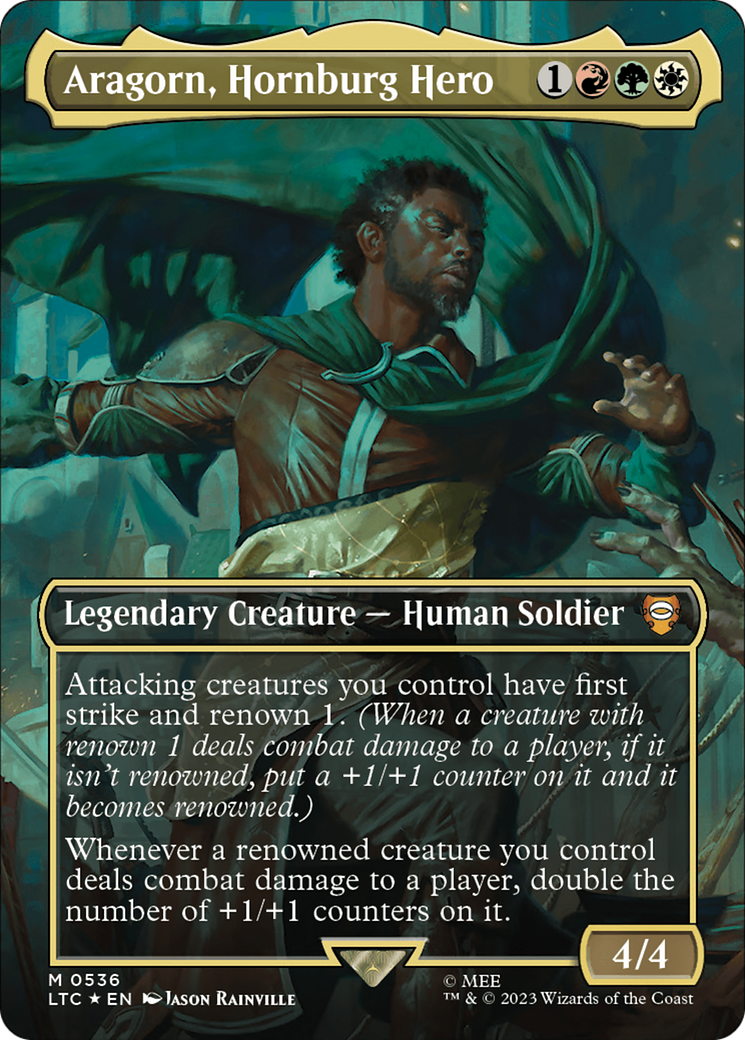 Aragorn, Hornburg Hero (Borderless) (Surge Foil) [The Lord of the Rings: Tales of Middle-Earth Commander] | North Game Den