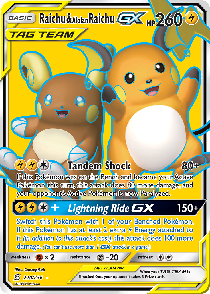 Raichu & Alolan Raichu GX (220/236) [Sun & Moon: Unified Minds] | North Game Den