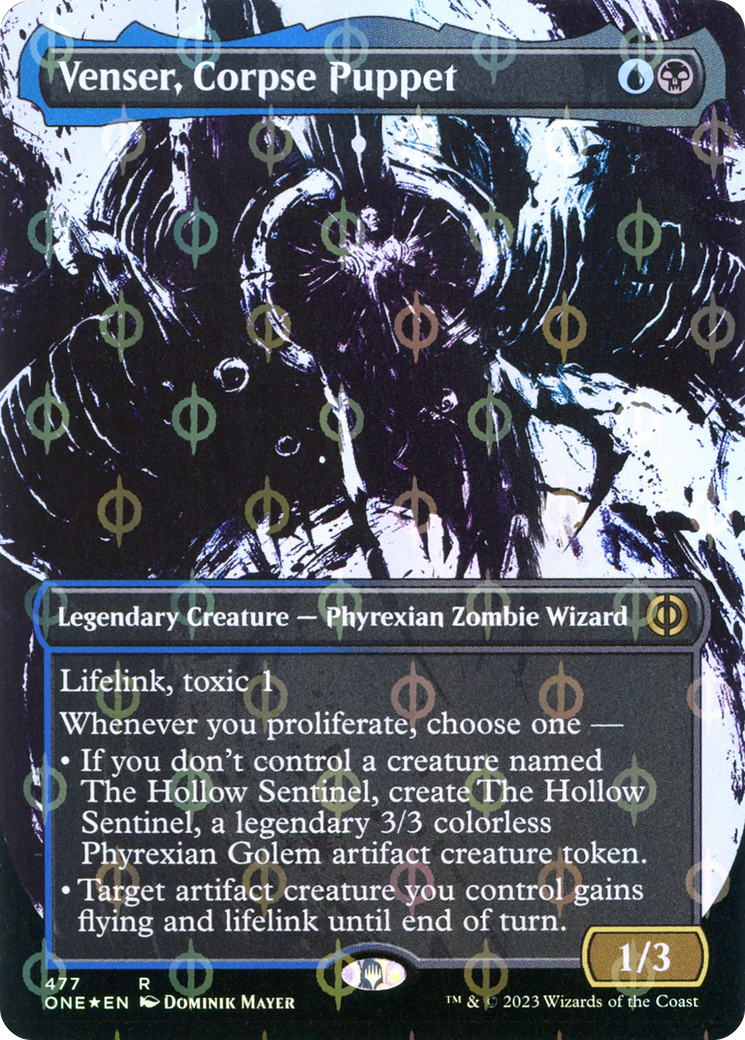 Venser, Corpse Puppet (Borderless Ichor Step-and-Compleat Foil) [Phyrexia: All Will Be One] | North Game Den