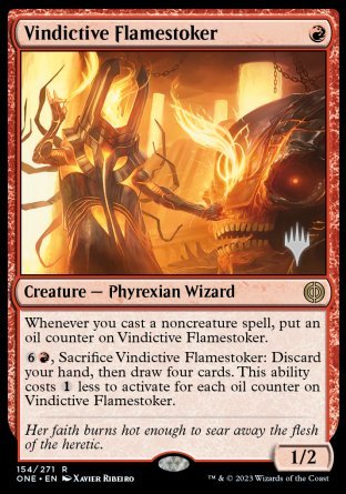 Vindictive Flamestoker (Promo Pack) [Phyrexia: All Will Be One Promos] | North Game Den