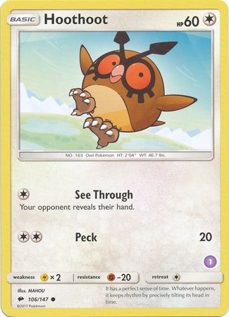 Hoothoot (106/147) (Deck Exclusive #1) [Sun & Moon: Trainer Kit - Alolan Sandslash] | North Game Den