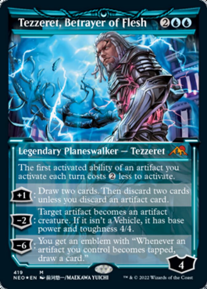 Tezzeret, Betrayer of Flesh (Showcase) (Foil Etched) [Kamigawa: Neon Dynasty] | North Game Den