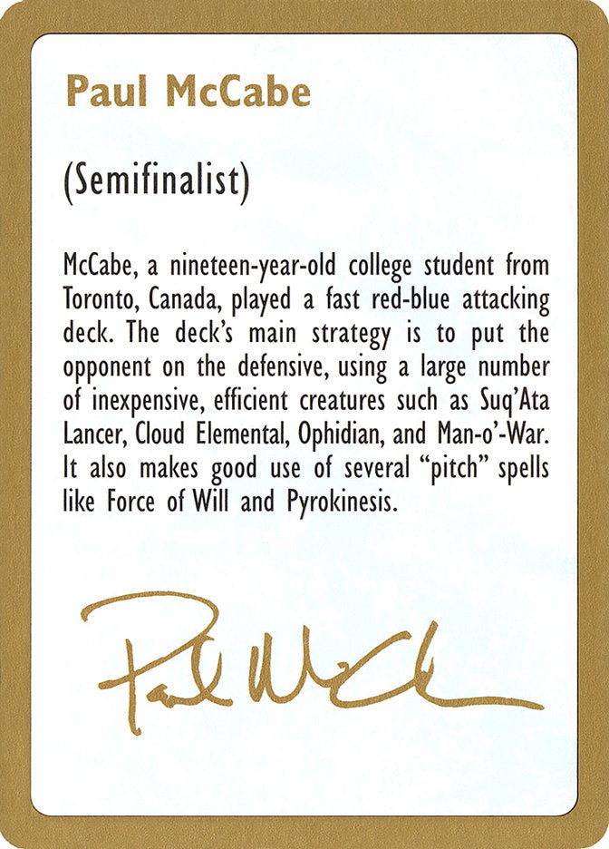 Paul McCabe Bio [World Championship Decks 1997] | North Game Den