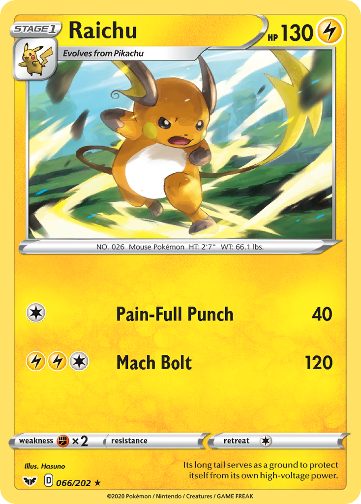 Raichu (066/202) [Sword & Shield: Base Set] | North Game Den