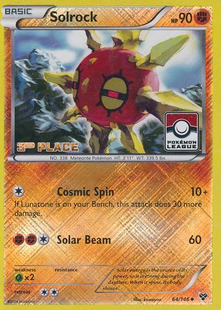 Solrock (64/146) (3rd Place League Challenge Promo) [XY: Base Set] | North Game Den