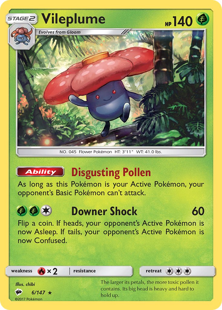 Vileplume (6/147) (Prerelease Kit Exclusive) (Theme Deck Exclusive) [Sun & Moon: Burning Shadows] | North Game Den