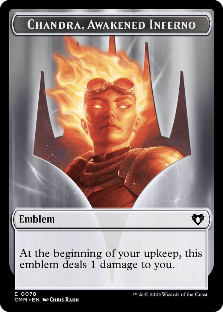Chandra, Awakened Inferno Emblem // Wizard Double-Sided Token [Commander Masters Tokens] | North Game Den