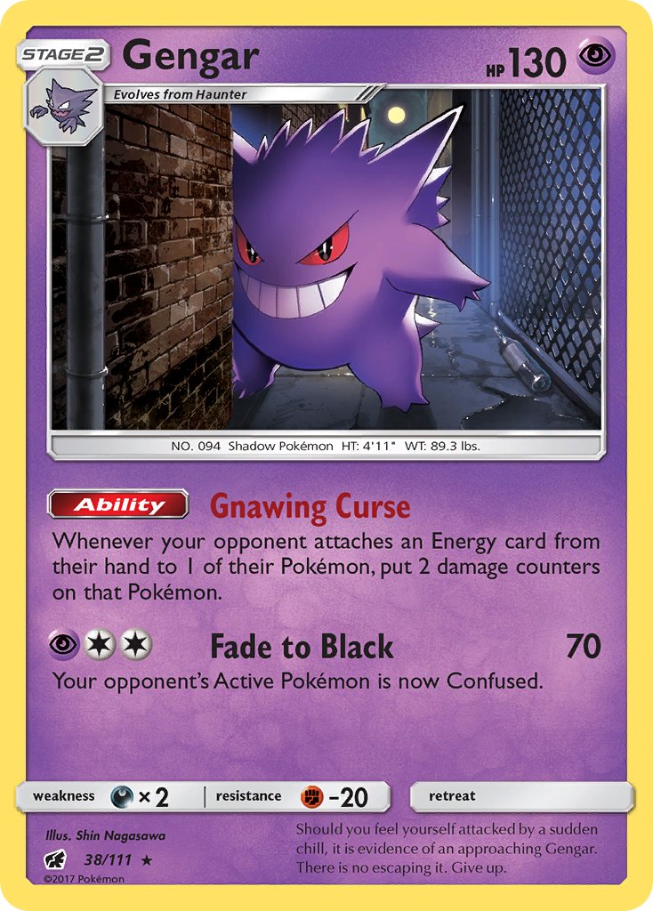 Gengar (38/111) (Prerelease Kit Exclusive) (Theme Deck Exclusive) [Sun & Moon: Crimson Invasion] | North Game Den