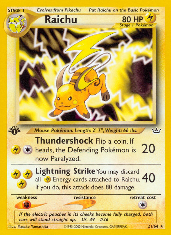 Raichu (21/64) [Neo Revelation 1st Edition] | North Game Den