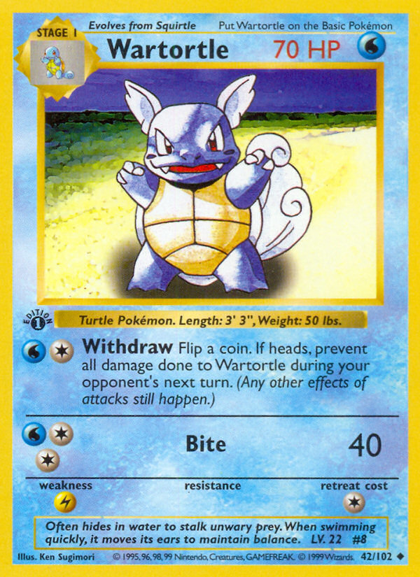 Wartortle (42/102) (Shadowless) [Base Set 1st Edition] | North Game Den