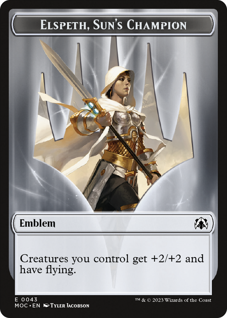 Warrior // Elspeth, Sun's Champion Emblem Double-Sided Token [March of the Machine Commander Tokens] | North Game Den