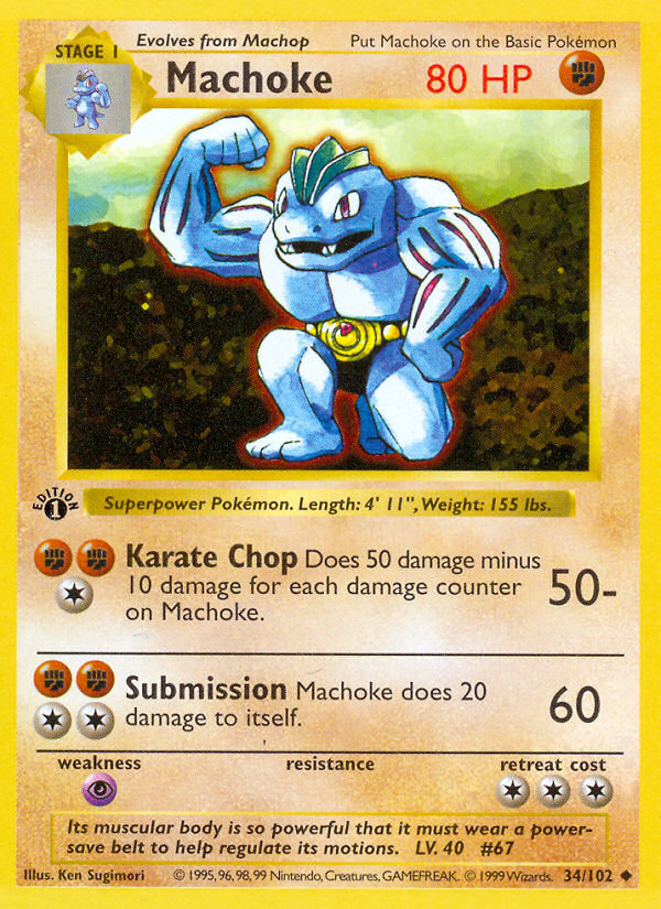 Machoke (34/102) (Shadowless) [Base Set 1st Edition] | North Game Den