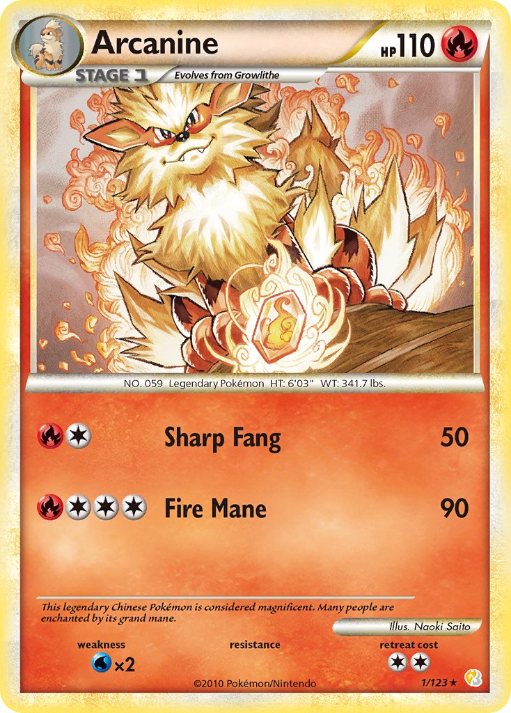 Arcanine (1/123) (Theme Deck Exclusive) [HeartGold & SoulSilver: Base Set] | North Game Den