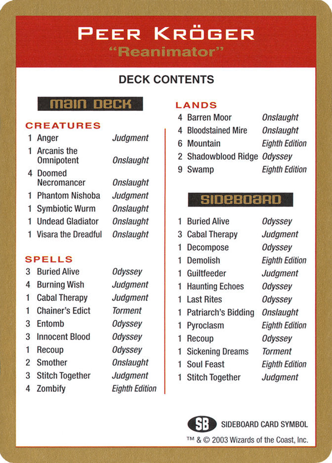Peer Kröger Decklist [World Championship Decks 2003] | North Game Den
