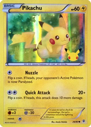 Pikachu (26/83) (20th Anniversary) [XY: Generations] | North Game Den