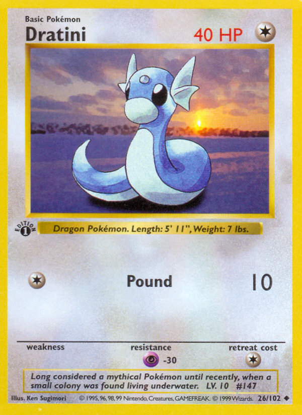 Dratini (26/102) (Shadowless) [Base Set 1st Edition] | North Game Den