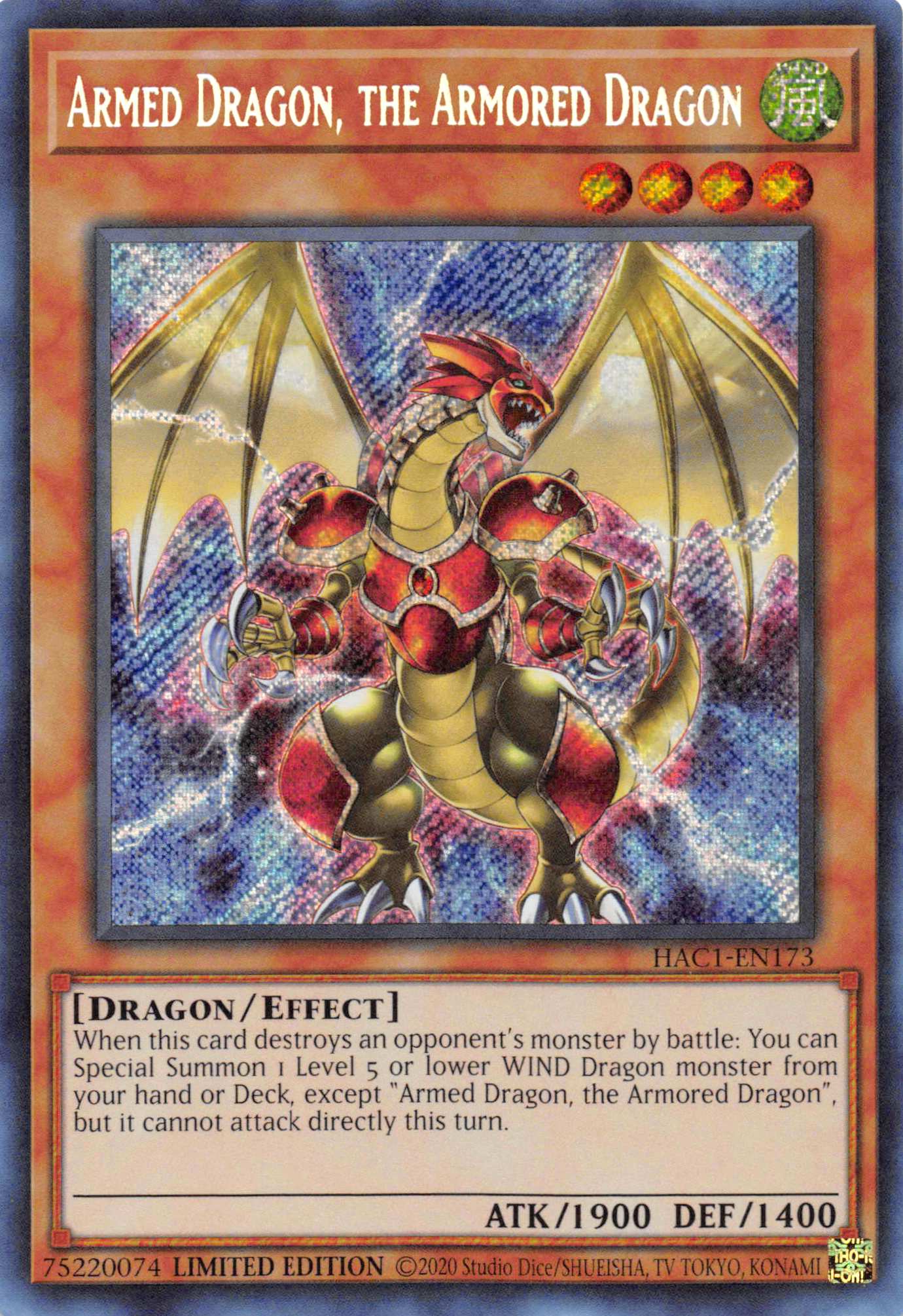 Armed Dragon, the Armored Dragon [HAC1-EN173] Secret Rare | North Game Den