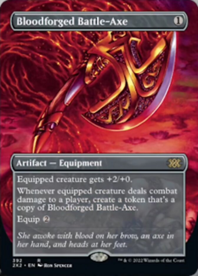 Bloodforged Battle-Axe (Borderless Alternate Art) [Double Masters 2022] | North Game Den