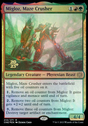 Migloz, Maze Crusher [Phyrexia: All Will Be One Prerelease Promos] | North Game Den