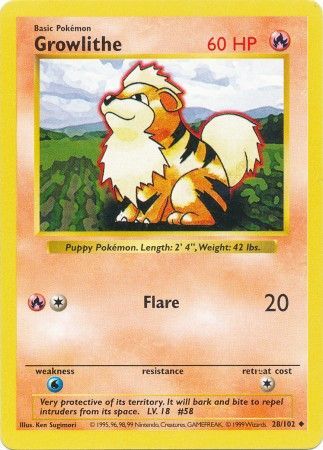 Growlithe (28/102) [Base Set Shadowless Unlimited] | North Game Den