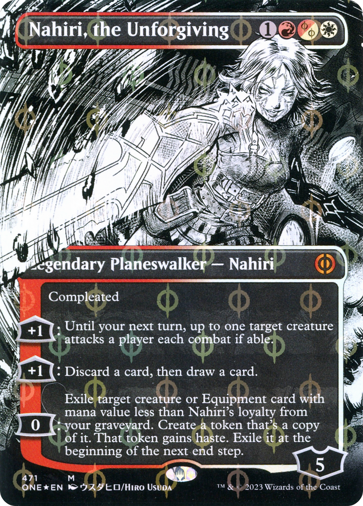 Nahiri, the Unforgiving (Borderless Manga Step-and-Compleat Foil) [Phyrexia: All Will Be One] | North Game Den