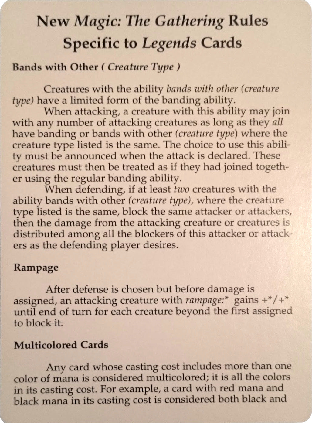 Legends Rules Card [Legends Tokens] | North Game Den
