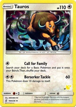 Tauros (164/236) (Pikachu Stamp #37) [Battle Academy 2020] | North Game Den