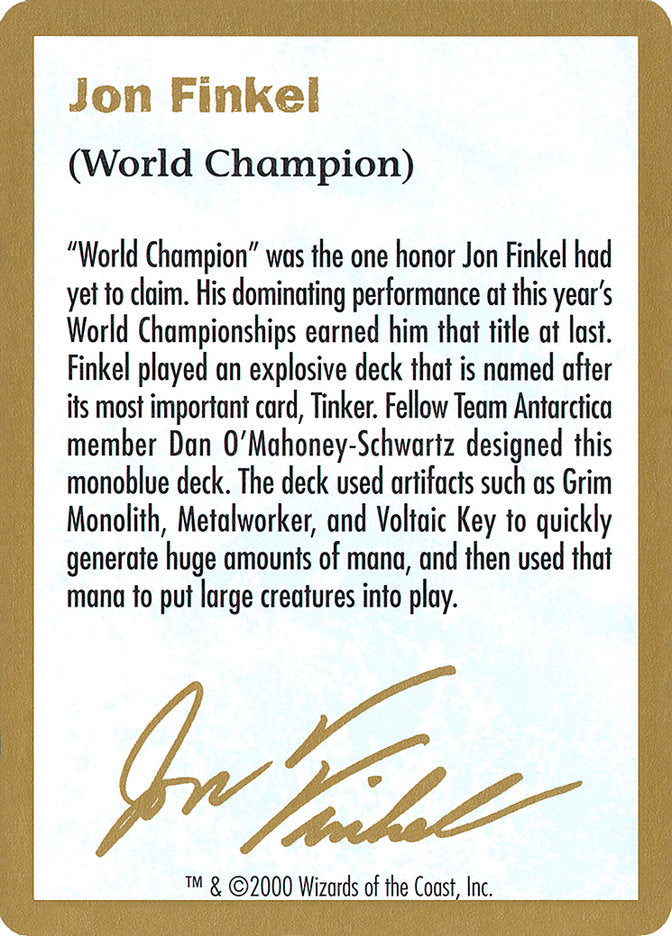 Jon Finkel Bio [World Championship Decks 2000] | North Game Den